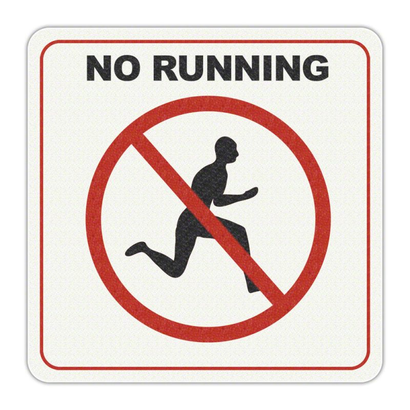 NO RUNNING with International Symbol - Adhesive Depth Marker - 6 Inch x 6 Inch