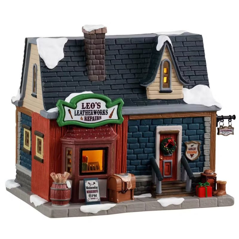 Lemax Vail Village Lighted Building: Leo's Leatherworks & Repairs #55328