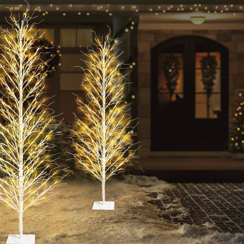Columnar Birch Tree with Twinkling Warm White LED Lights